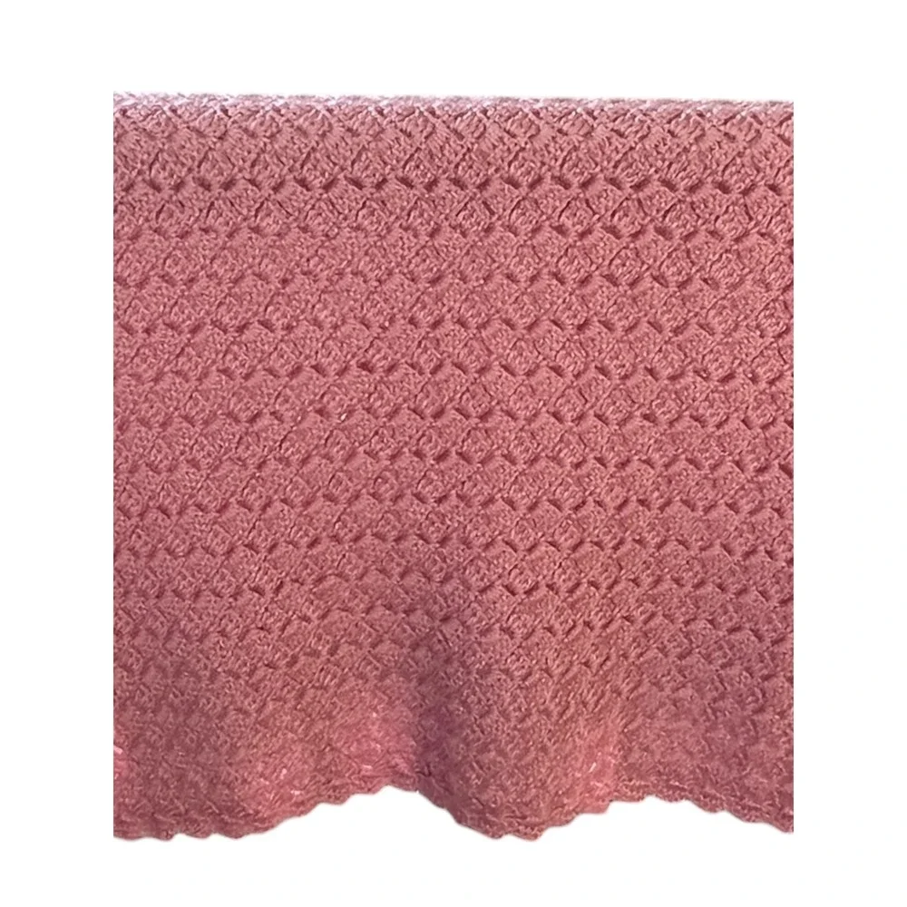 Handmade Pink Crochet Baby Blanket Shell Stitch Scalloped Edge Nursery Wrap